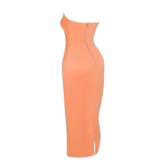 House of CB Strapless Corset Midi Dress in Orange Medium New Retails $255 - Picture 6 of 9